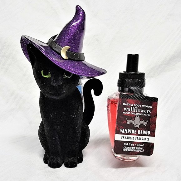 Bath & Body Works Other - BATH & BODY WORKS WITCH CAT HALLOWEEN NIGHTLIGHT PLUG + VAMPIRE BLOOD WALLFLOWER